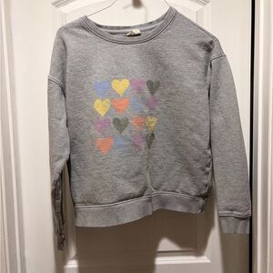 Pact Watercolor Hearts Crew Sweatshirt L Organic Cotton Gray
